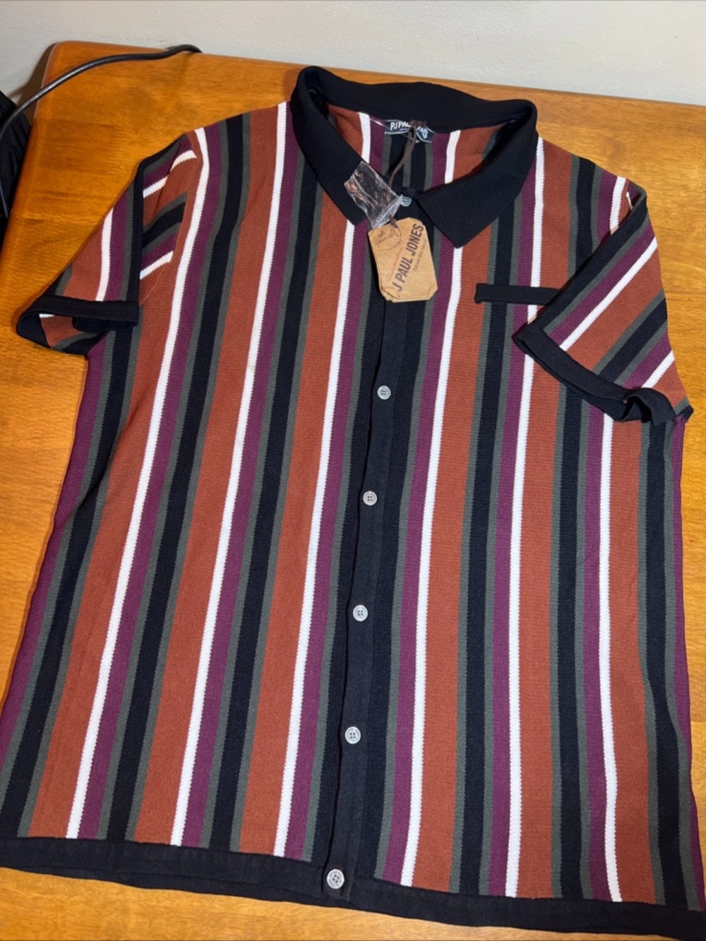PJ PAUL JONES Striped Polo Shirt in Rust, Black & Burgundy Size 3X - Picture 2 of 7